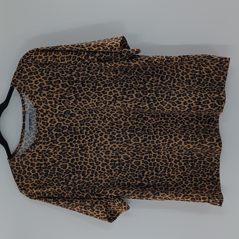Blair Boxy Short Sleeve T-Shirt Leopard Print Women's Large Brown Tan Maximalist